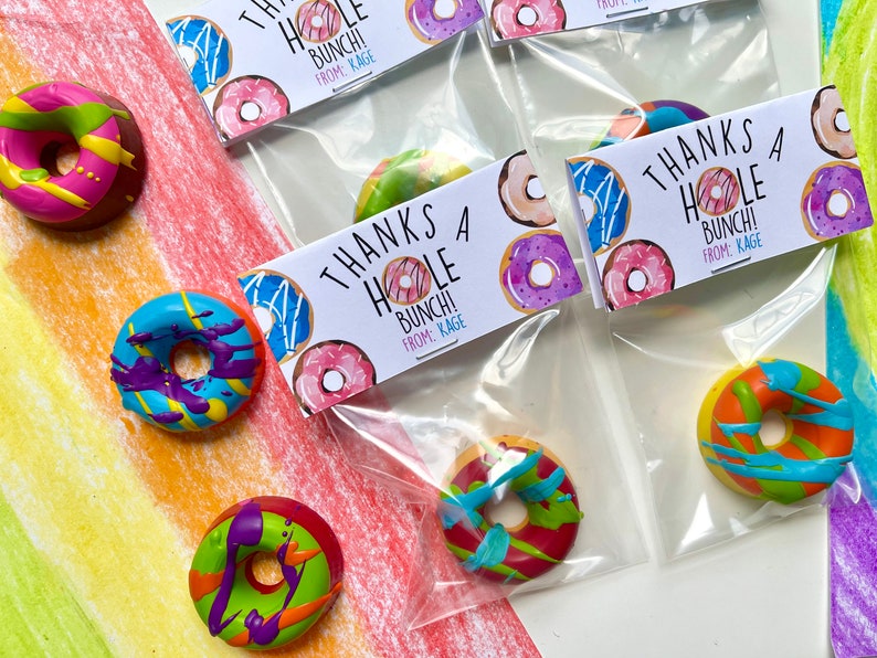 Donut Party Favors Donut Crayons Thanks A Hole Bunch Party Favors Personalized Kids Party Favors Donut Party Favor Bags Donuts image 1