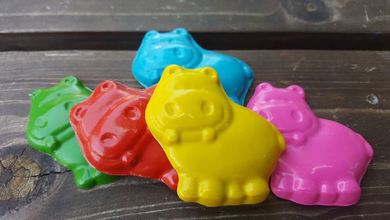 Hippo Crayons set of 50 Hippo Party Favors Hippo Birthday Hippo Party Hippo Crayons Shaped Crayons Classroom Favors Gifts image 2