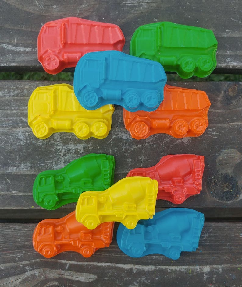 Dump Truck and Cement Truck Crayons set of 20 Construction Party Favors Construction Birthday Party Dump Truck Crayons Shaped Crayon image 4