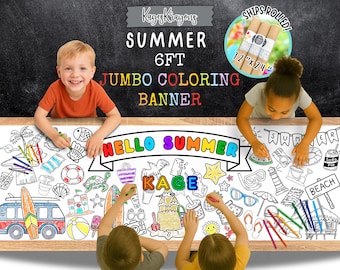 JUMBO Summer Beach Coloring Page Banner - Coloring Poster - Personalized Summer Activity - Craft Gifts For Kids - Kids Party Table Cover