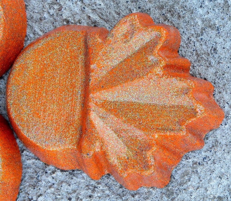 Home decor leaf pot feet Orange with green Metallic overlay Orange leaf planter feet patio decor Concrete planter feet Yard art
