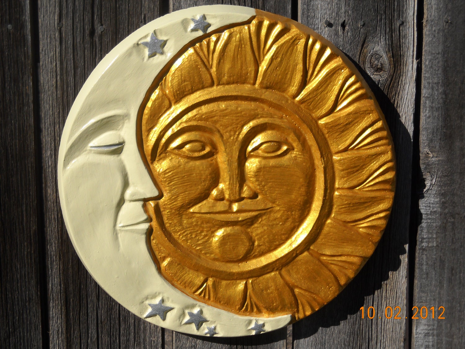 Sun Moon Concrete Wall Hanging Plaque Yard Art Patio Decor Stars 1
