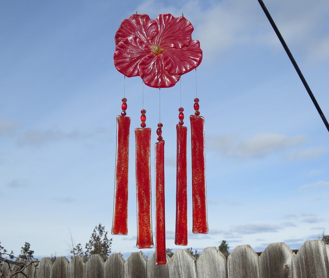 This Red Hibiscus Flower Wind Chime Will Add That Something Special to