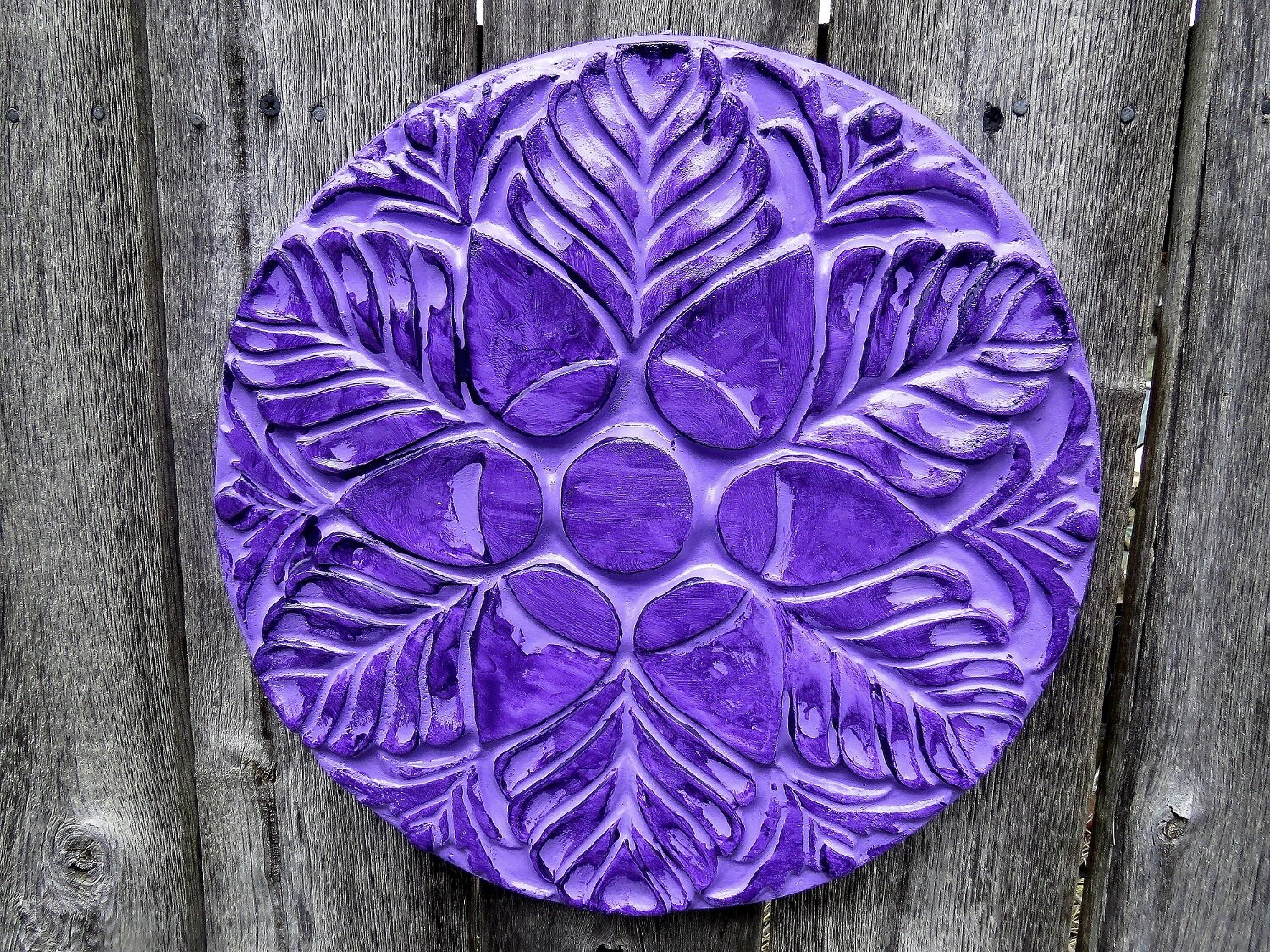 Purple floral concrete wall hanging stepping stone yard art | Etsy