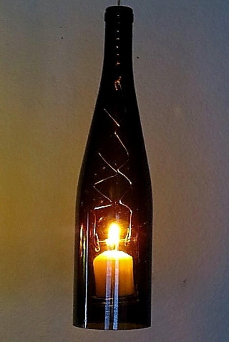 Upcycled wine bottle hurricane candle holder outdoor Etsy