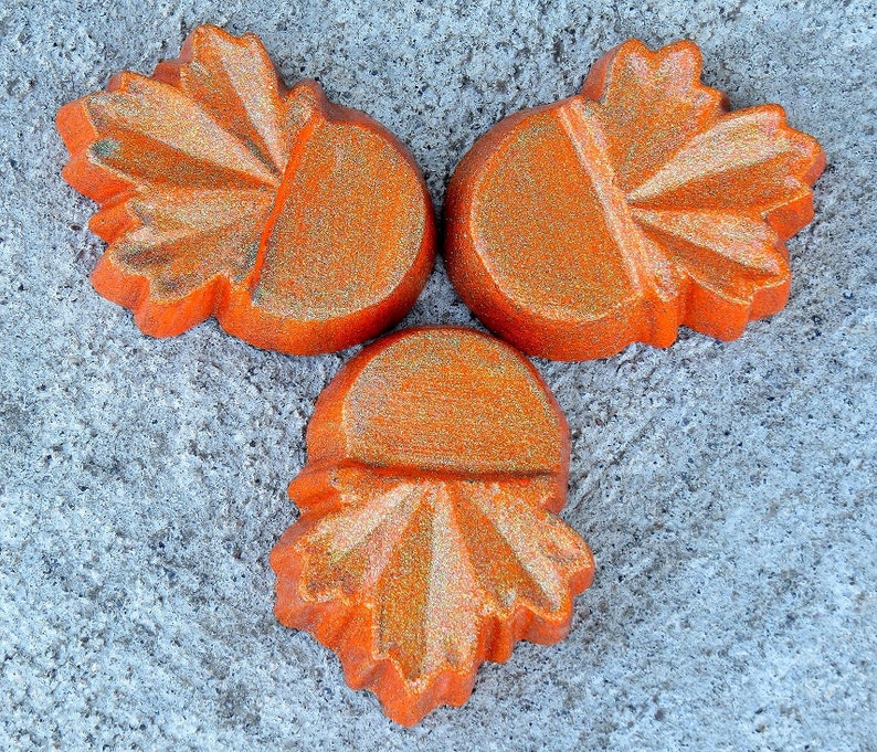 Home decor leaf pot feet Orange with green Metallic overlay Orange leaf planter feet patio decor Concrete planter feet Yard art