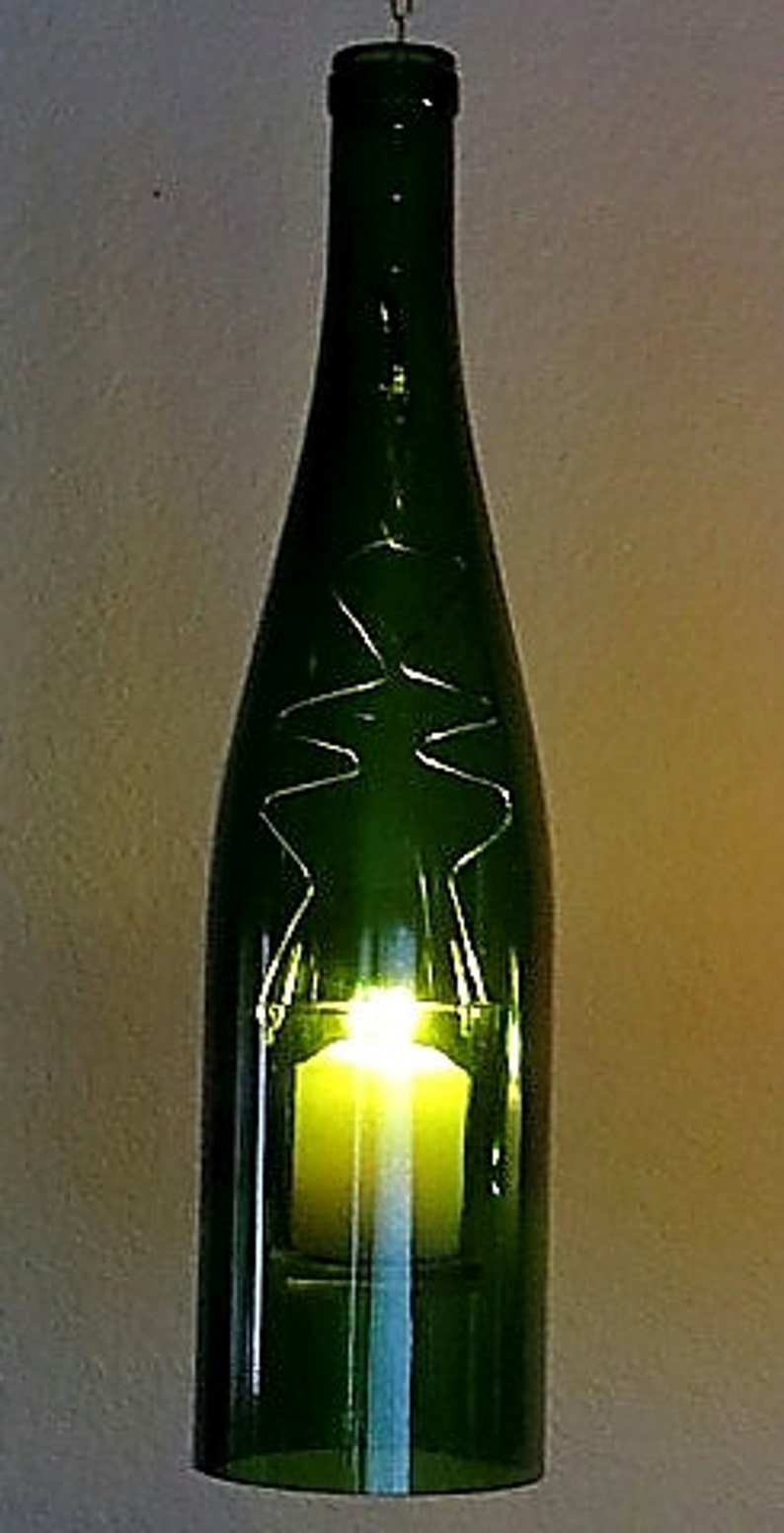 Upcycled Wine Bottle Hurricane Candle Holder Outdoor Etsy