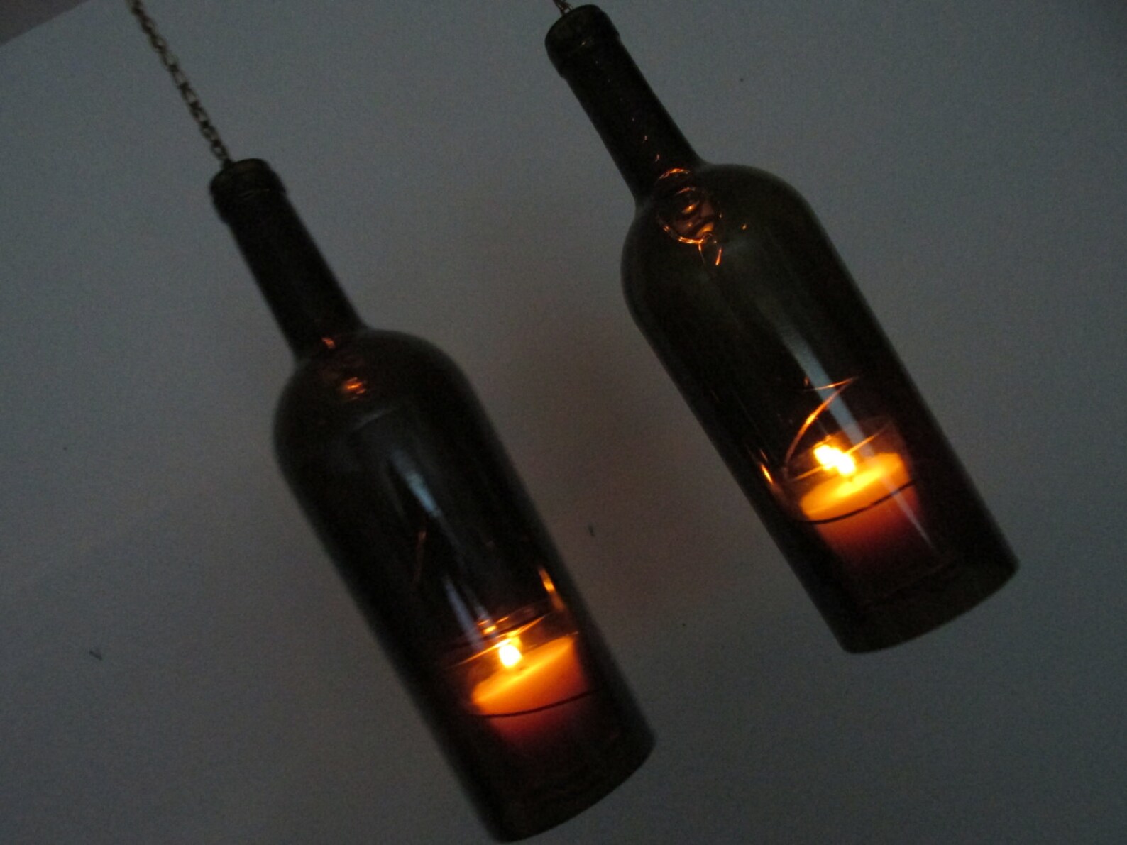 Two Upcycled Wine Bottle Hurricane Candle Holder Outdoor Etsy