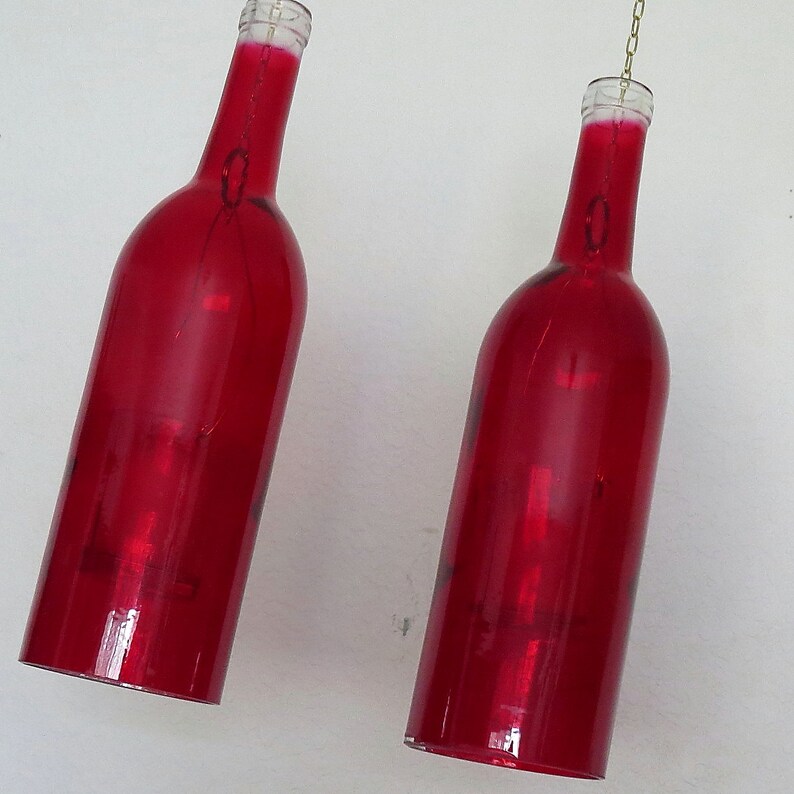 Two Upcycled Wine Bottle Hurricane Candle Holder Outdoor Etsy
