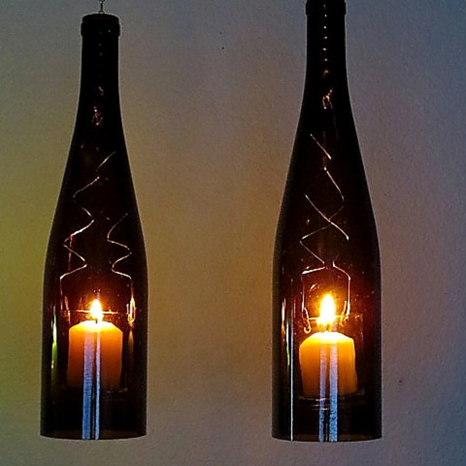 Upcycled wine bottle hurricane candle holder outdoor Etsy