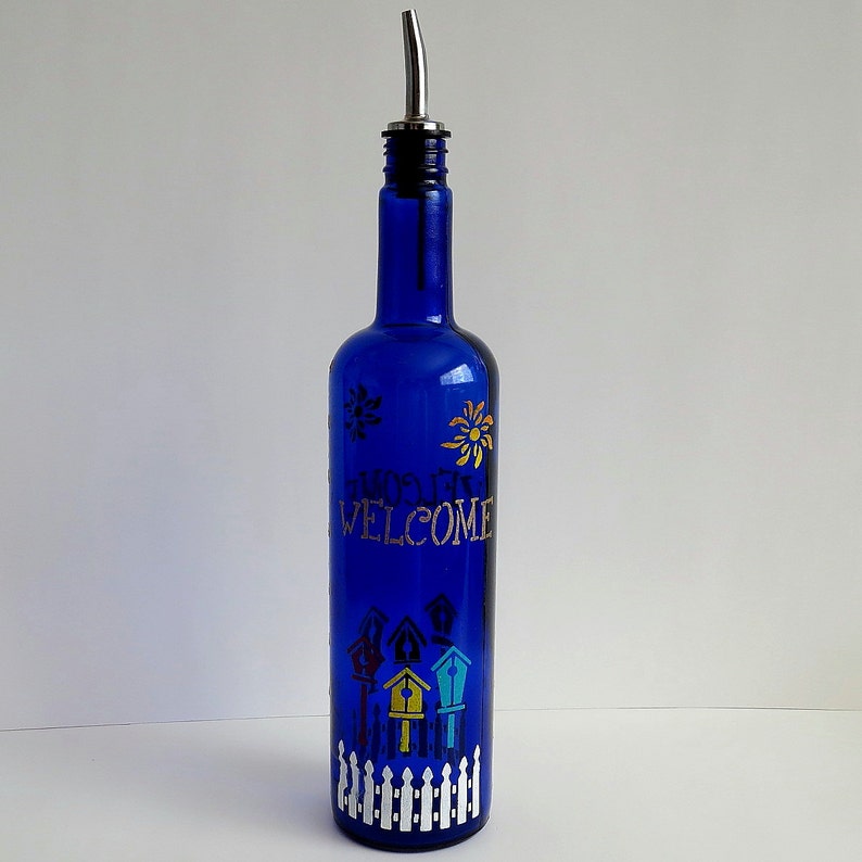 Recycled Wine bottle Oil dispenser Olive oil Cobalt blue Etsy