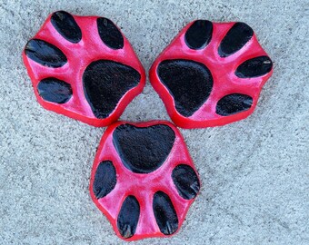 Dog paw print planter feet, Pot feet, Dog print, Yard art, Patio decor, Black, Red, Plant stand, animal paw