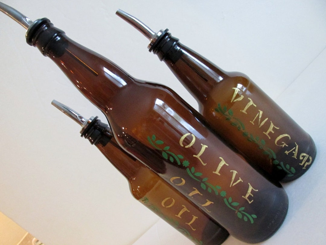 Recycle Beer Bottle Olive Oil, Vinegar and Oil Dispensers Set, Salad