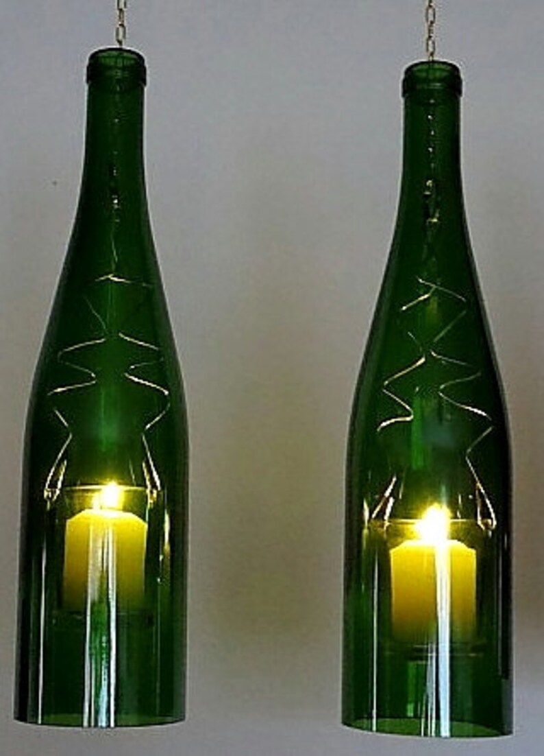 Upcycled Wine Bottle Hurricane Candle Holder Outdoor Etsy