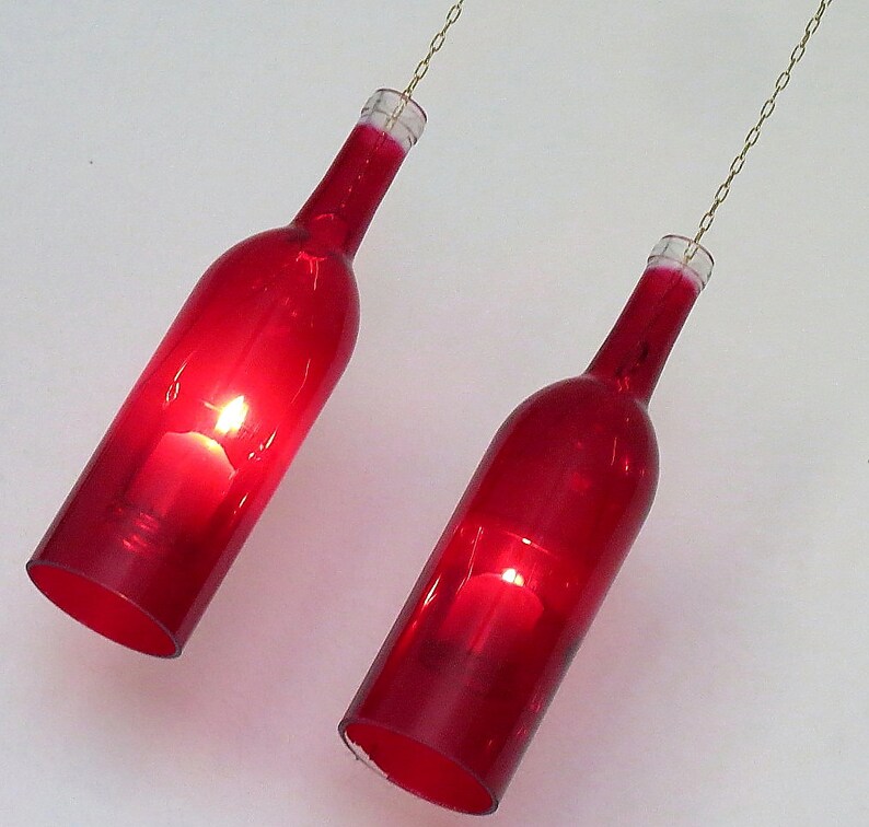 Two Upcycled Wine Bottle Hurricane Candle Holder Outdoor Etsy