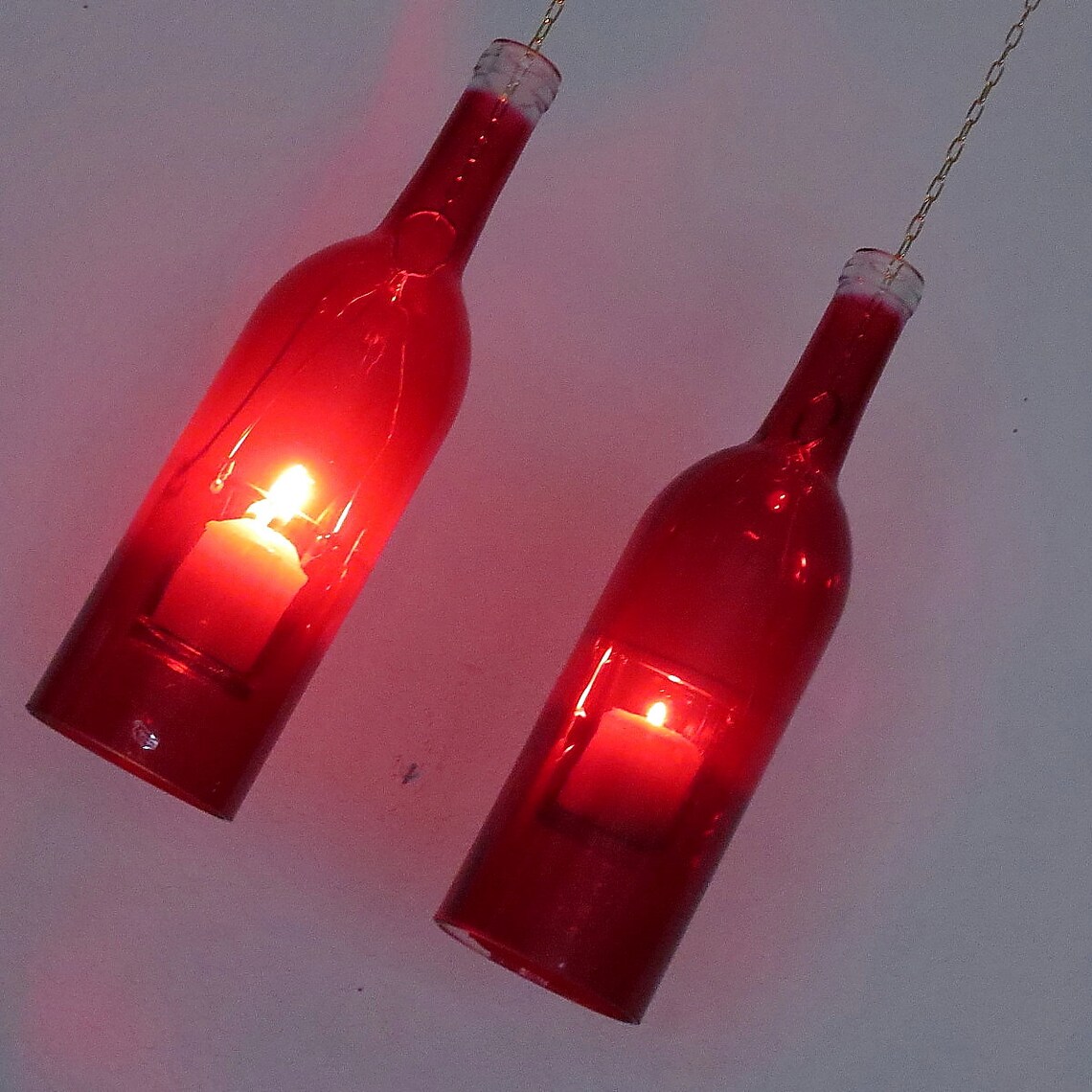 Upcycled Wine Bottle Hurricane Candle Holder Outdoor Etsy