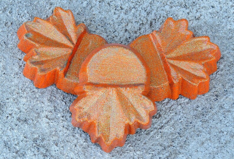 Home decor leaf pot feet Orange with green Metallic overlay Orange leaf planter feet patio decor Concrete planter feet Yard art