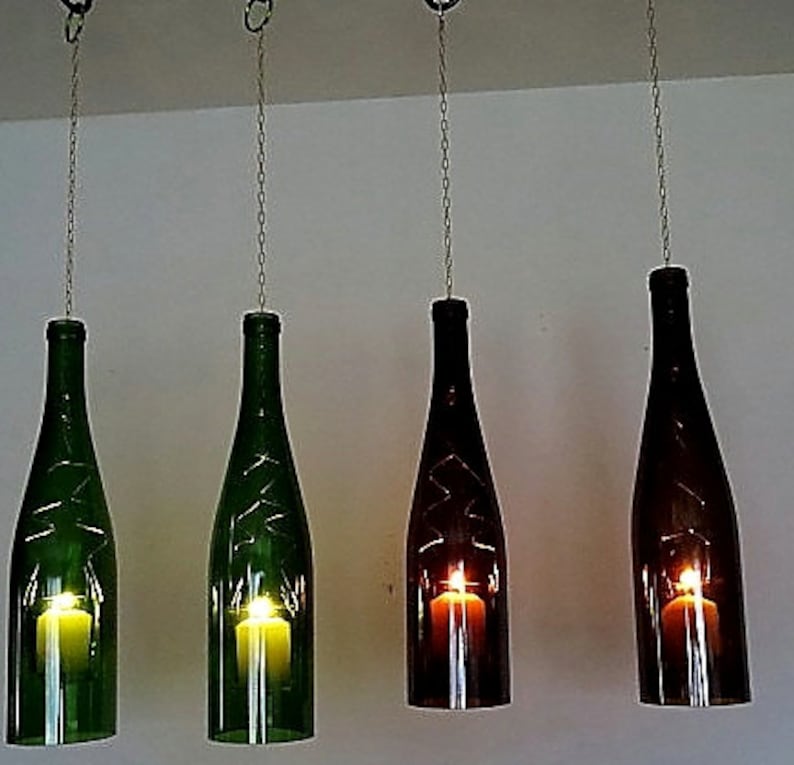 Upcycled Wine Bottle Hurricane Candle Holder Outdoor Etsy
