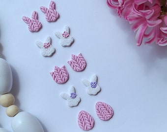 Easter Bunny Earrings/ Clay Easter Earrings/Bunny Studs/ Easter Egg Clay Earrings/ Spring Earrings/ Sweater Earrings/ Cable Knit Earrings/