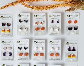 Halloween Earrings/ Fall Clay Earrings/ Sunflower ,Ghost, Bats ,Pumpkin, Black Cat ,Pumpkin Spice Latte Coffee ,Candy Corn Studs