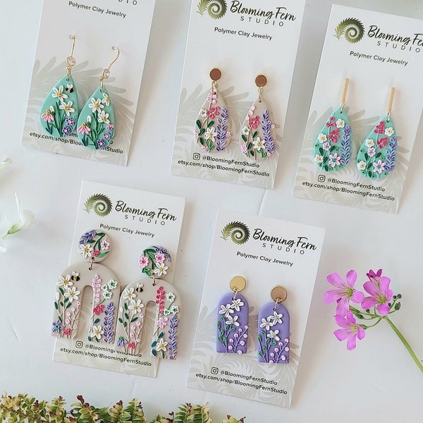 Wildflower Clay Earrings/ Clay Earrings/Floral Earrings/Spring Earrings/Mother's day Earrings/ Daisy Studs/Gift for her/Polymer Clay Dangles