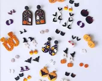 Polymer clay Halloween Earrings:  Candy corn, Ghost,  Pumpkin ,Jack-o-lantern, witchy hat , spooky Earrings