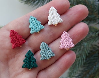 Christmas Tree Clay Stud Earrings/Winter Studs/Holiday Earrings/Christmas studs/Clay Earrings/Sweater Earrings/Knit Earring