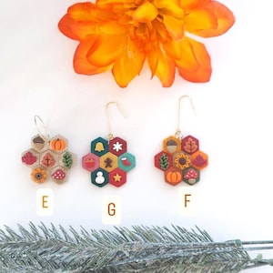 Handmade Polymer Clay Fall Earrings: Cottagecore Quilt, Pumpkin Pie, Sunflower G. christmas