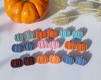 Pumpkin Earrings/Knit  Pumpkin Clay Earrings/Halloween Earrings/ Fall Clay Earrings/ Pumpkin Studs/ Sweater Earrings/