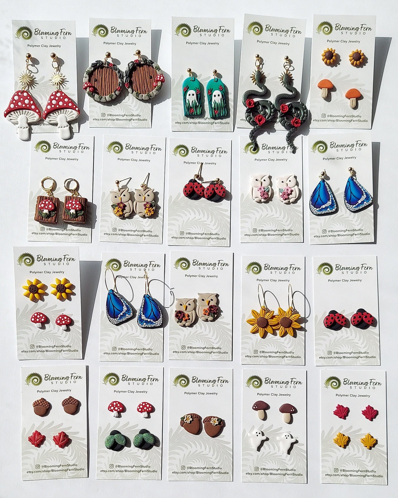 Woodland Clay Earrings/ Mushroom Earrings/ Owl earrings/Hobbit Door / Fairy Door Earrings/ Snake Ear