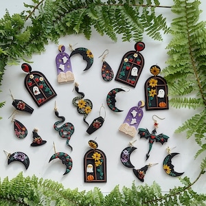 Dark cottagecore earrings/Mystical garden earrings/clay earrings/Snakes/Moon earring/Ghost/Halloween/ Strawberry/Witchy/Cottagecore fantasy/