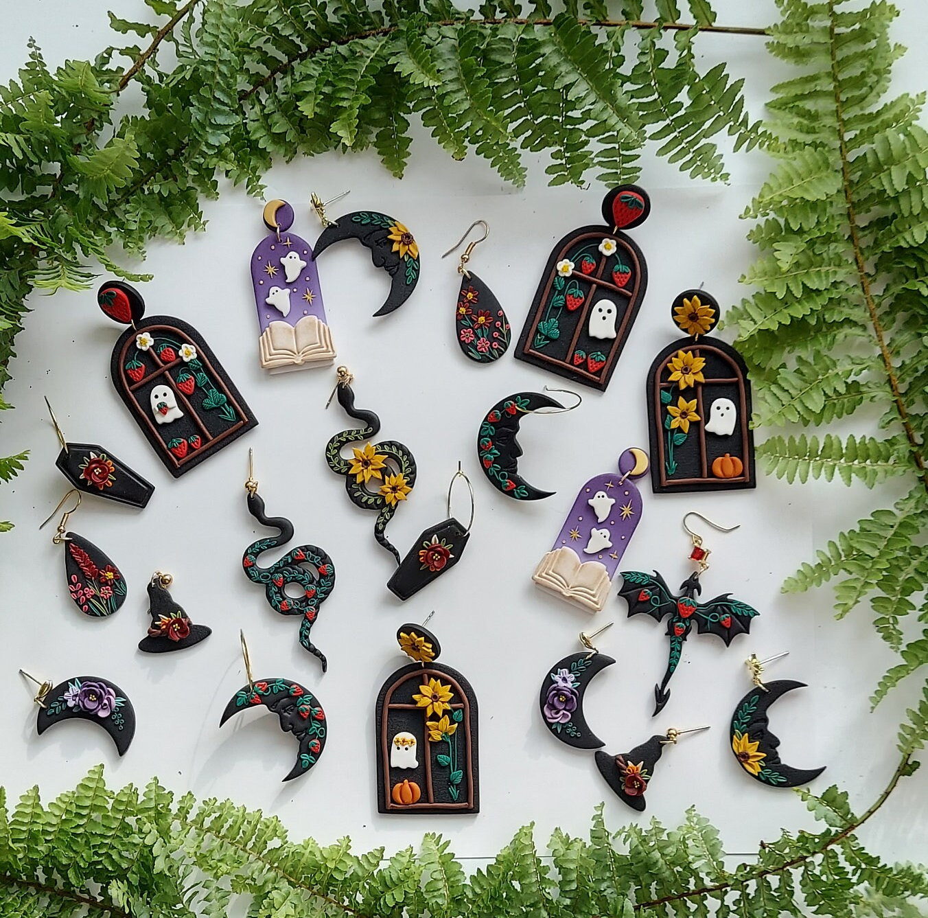 Dark cottagecore earrings/Mystical garden earrings/clay earrings/Snakes/Moon earring/Ghost/Halloween/ Strawberry/Witchy/Cottagecore fantasy/