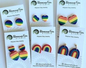 Rainbow Clay Earrings/ Clay rainbow earrings/ Rainbow/ Lightweight  Polymer Clay Stud Earrings/ Pride Earrings