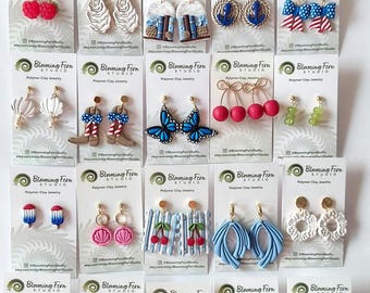 Summer Clay Earrings:Berries, 4th of july earrings, Coastal earrings, beach,Seashell,Cherry, Raspberry,butterfly,stars