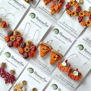 Handmade Polymer Clay Fall Earrings: Cottagecore Quilt, Pumpkin Pie, Sunflower