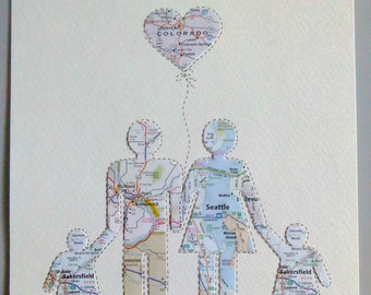 Mothers Day Gift, Personalized Gift for Mom, Map Family Art