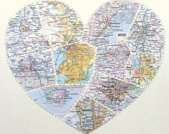 Anniversary Map Gift Personalized with Your Chosen Locations