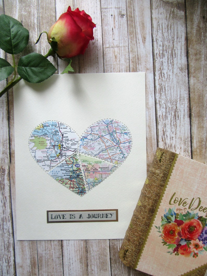 First Anniversary Gift Personalized Heart Map Art Wedding Gift large heart wall art Design 36 image 1