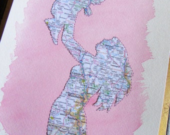 Personalized Mother & Baby Map Art – Pink Watercolor Baby Shower Gift