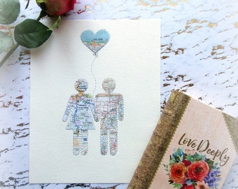 Personalized Map Art, Engagement Anniversary Gift for Couple, Custom Locations