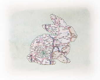 Woodland Animal Rabbit Nursery Decor - Bunny Art - Personalized Map - Forest Theme Baby Shower Gift -  Unframed 8x10