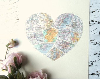 10 Year Anniversary Gift - Customized Map Art - Everywhere You've Been Together! 11x14 inches