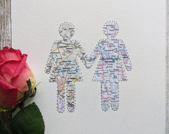 Custom Gift for Lesbian Couple, LGBTQ Newlywed Engagement Anniversary Gift, Personalized Map Gift