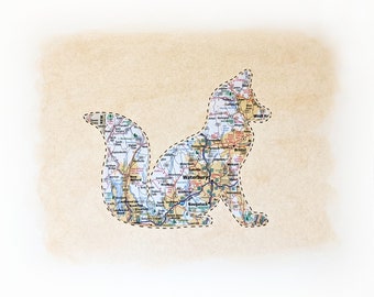 Woodland Animals Nursery Decor - Fox Art - Personalized Map - Forest Animal Baby Shower Gift -  Unframed 8x10