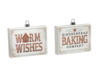 Raz 4.75" Gingerbread Baking Company Sign Glass Christmas Ornament| Festive, cooking christmas, Baker holiday, cookie christmas