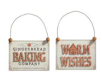 Raz 4.75" Gingerbread Baking Company Wooden Sign Christmas Ornament Set of 3| Festive, cooking christmas, Baker holiday, cookie christmas