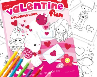 Valentine Coloring book, Printable colouring book, Valentine colouring pages, Valentine's day coloring , instant PDF - CB101