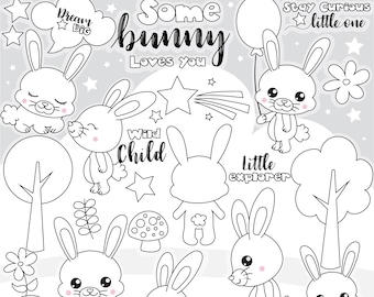 baby bunny digital stamp commercial use, vector graphics, digital stamp, digital images - DS1145