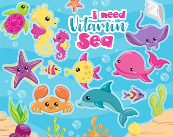 sea animals clipart commercial use, clipart, vector graphics, digital clip art, ocean, under the sea - CL1154