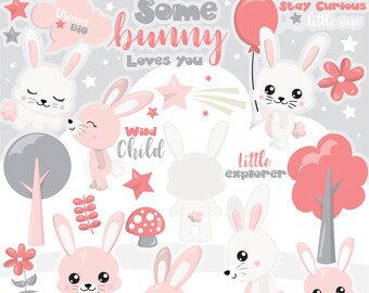 baby bunny clipart commercial use, clipart, vector graphics, digital clip art, bunny, nursery - CL1145